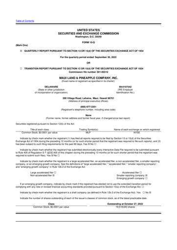 Thumbnail Maui Land & Pineapple Company 10-Q Quarterly Report FY2022 