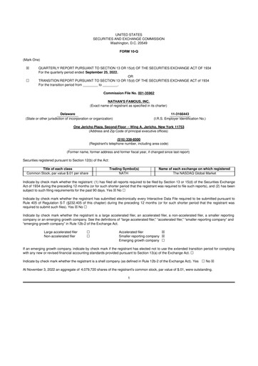 Miniature Nathan's Famous 10-Q Rapport trimestriel 2023 