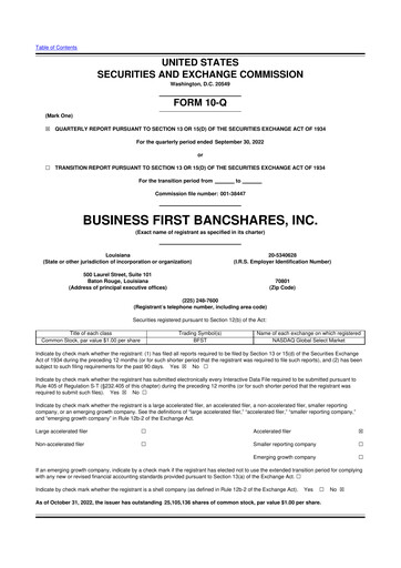 Miniature Business First Bancshares 10-Q Rapport trimestriel 2022 