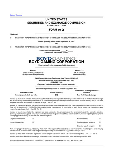 Miniature Boyd Gaming
 10-Q Rapport trimestriel 2022 