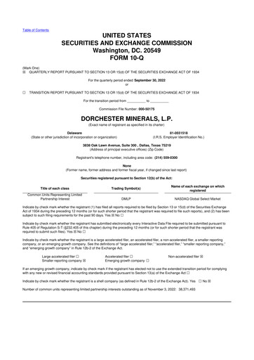 Miniature Dorchester Minerals 10-Q Rapport trimestriel 2022 