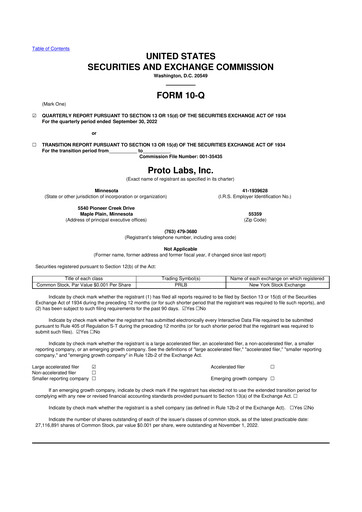 Thumbnail Protolabs 10-Q Quarterly Report FY2022 