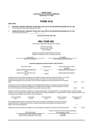 Miniature Bel Fuse 10-Q Rapport trimestriel 2022 