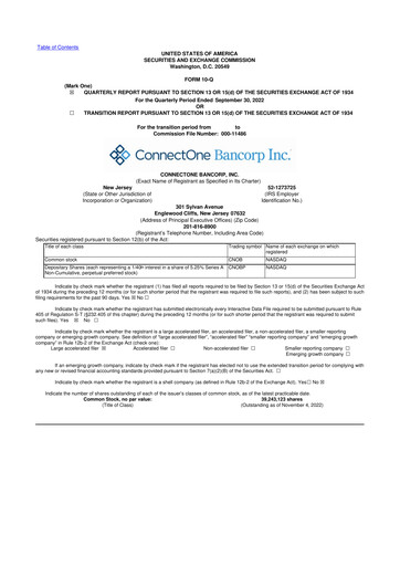 Thumbnail ConnectOne Bancorp 10-Q Quarterly Report FY2022 