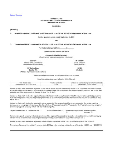 Miniature Atossa Therapeutics 10-Q Rapport trimestriel  