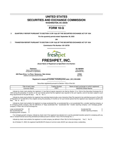 Thumbnail Freshpet 10-Q Quarterly Report FY2022 