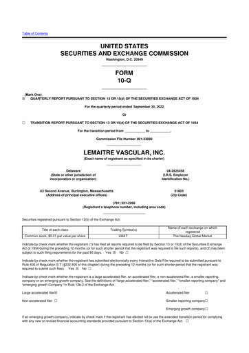 Miniature LeMaitre Vascular 10-Q Rapport trimestriel 2022 