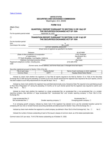 Thumbnail Cathay General Bancorp 10-Q Quarterly Report FY 