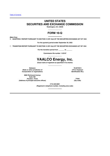 Miniature Vaalco Energy
 10-Q Rapport trimestriel  