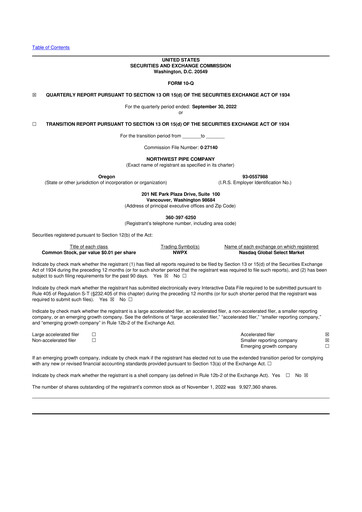 Miniature Northwest Pipe Company
 10-Q Rapport trimestriel 2022 