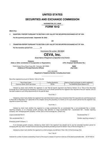 Vorschaubild CEVA
 10-Q Quartalsbericht 2022 