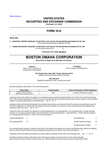 Thumbnail Boston Omaha 10-Q Quarterly Report FY2022 