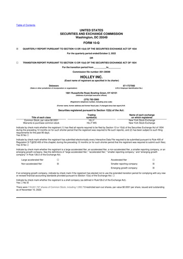 Vorschaubild Holley 10-Q Quartalsbericht 2022 
