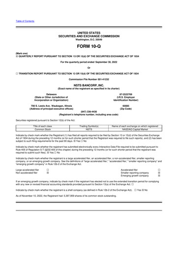 Thumbnail NSTS Bancorp 10-Q Quarterly Report FY2022 