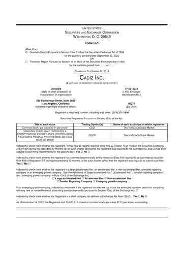 Thumbnail Cadiz Inc. 10-Q Quarterly Report FY2022 