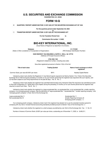 Vorschaubild BIO-key International
 10-Q Quartalsbericht 2022 
