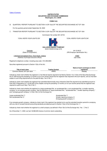 Thumbnail Hallador Energy Company
 10-Q Quarterly Report FY2022 