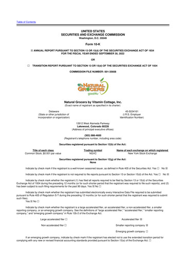 Miniature Natural Grocers by Vitamin Cottage 10-K Rapport annuel 2022