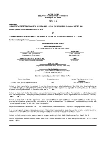 Miniature Park Aerospace 10-Q Rapport trimestriel 2022 