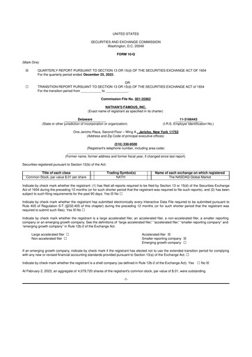 Miniature Nathan's Famous 10-Q Rapport trimestriel 2023 