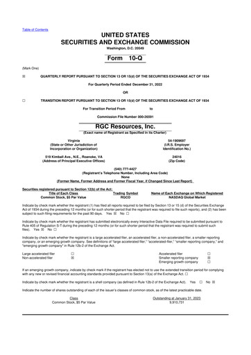 Thumbnail RGC Resources 10-Q Quarterly Report FY 