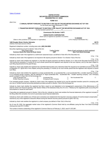 Thumbnail Union Pacific Corporation 10-K Annual Report 2022