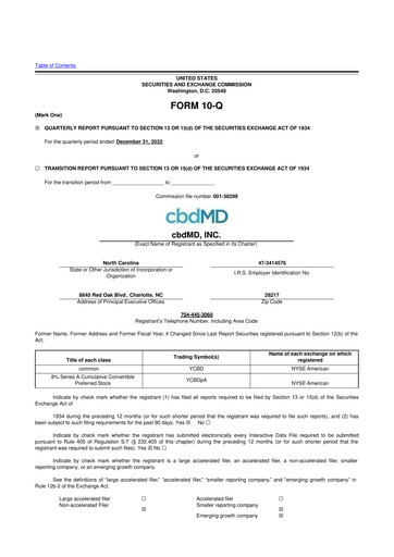 Miniature cbdMD 10-Q Rapport trimestriel 2023 