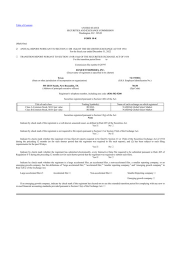 Thumbnail Rush Enterprises
 10-K Annual Report 2022