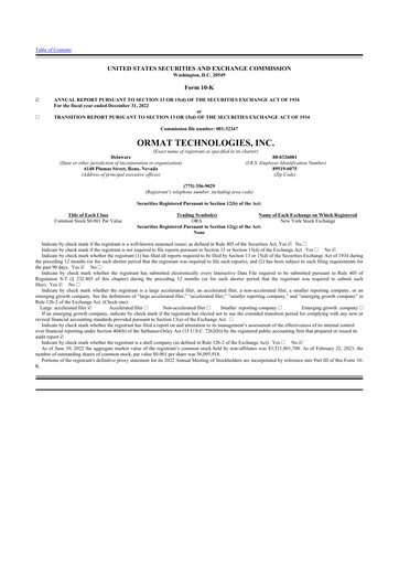 Thumbnail Ormat Technologies
 10-K Annual Report 2022