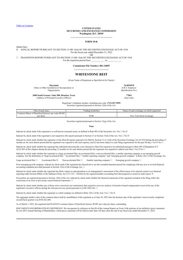 Thumbnail Whitestone REIT 10-K Annual Report 2022