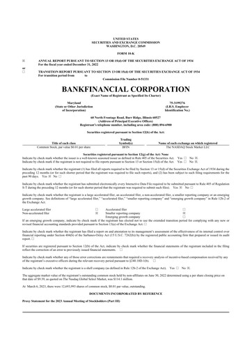 Thumbnail BankFinancial 10-K Annual Report 2022