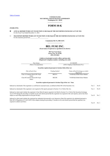 Vorschaubild Bel Fuse 10-K Jahresbericht 2022