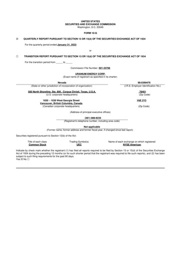 Thumbnail Uranium Energy
 10-Q Quarterly Report FY2023 
