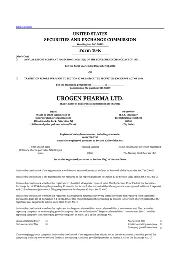 Thumbnail UroGen Pharma 10-K Annual Report 2022