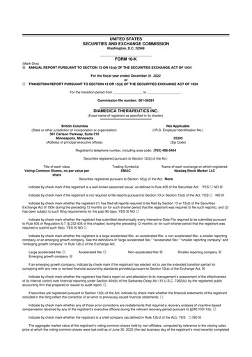 Thumbnail DiaMedica Therapeutics 10-K Annual Report 2022