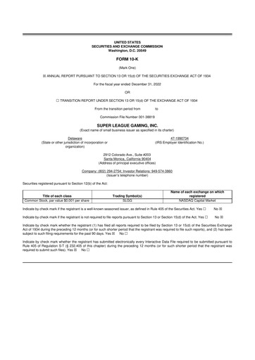 Miniature Super League Enterprise 10-K Rapport annuel 2022