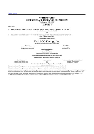 Thumbnail Vaalco Energy
 10-K Annual Report 2022
