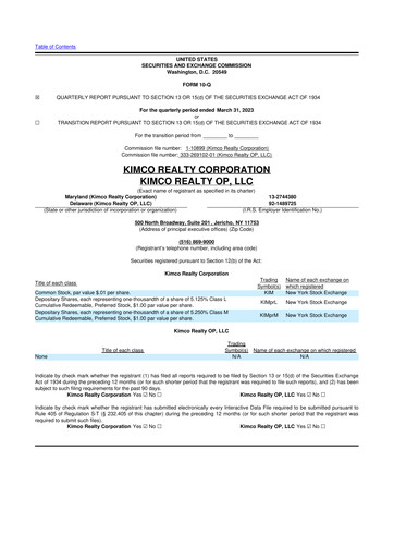 Thumbnail Kimco Realty
 10-Q Quarterly Report FY 