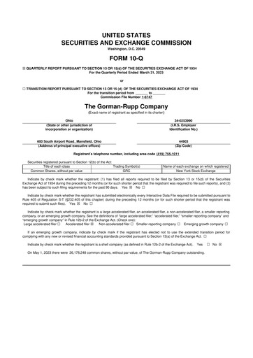 Thumbnail Gorman-Rupp 10-Q Quarterly Report FY2023 