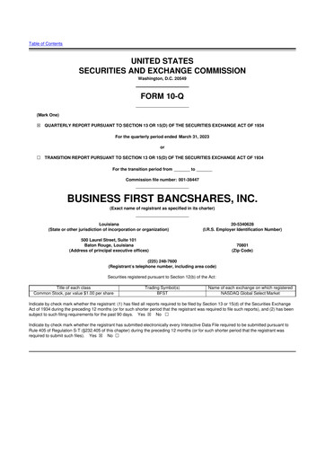 Miniature Business First Bancshares 10-Q Rapport trimestriel 2023 