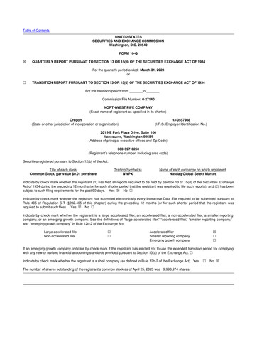 Miniature Northwest Pipe Company
 10-Q Rapport trimestriel 2023 