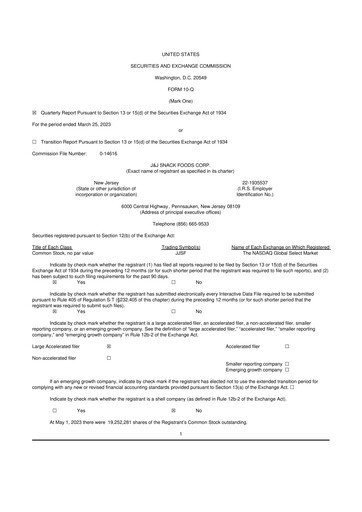Thumbnail J&J Snack Foods
 10-Q Quarterly Report FY2023 
