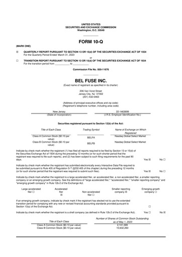 Miniature Bel Fuse 10-Q Rapport trimestriel 2023 