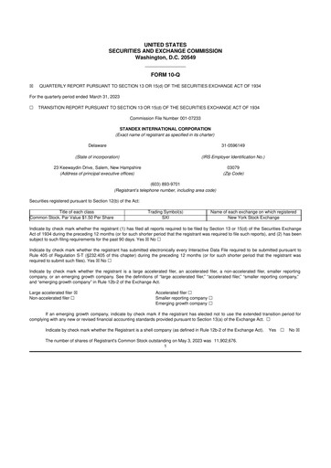 Vorschaubild Standex International 10-Q Quartalsbericht 2023 