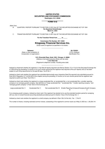 Vorschaubild Kingsway Financial Services 10-Q Quartalsbericht 2023 