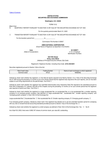 Thumbnail Ames National Corp. 10-Q Quarterly Report FY 