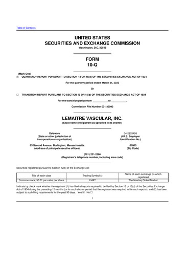 Miniature LeMaitre Vascular 10-Q Rapport trimestriel 2023 