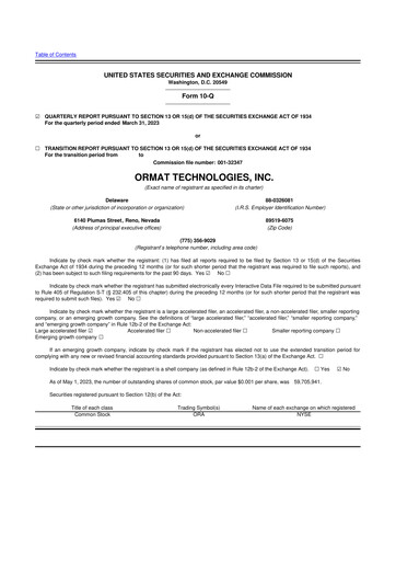 Vorschaubild Ormat Technologies
 10-Q Quartalsbericht 2023 