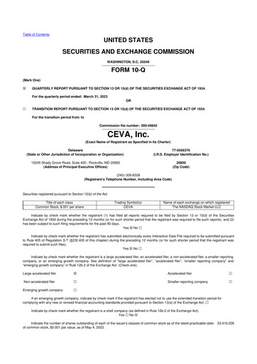 Vorschaubild CEVA
 10-Q Quartalsbericht 2023 