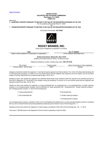 Thumbnail Rocky Brands 10-Q Quarterly Report FY2023 